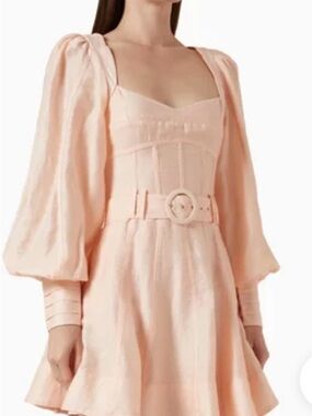 NWT St. Armont Sienna Peach Puff Sleeve Belted Mini Dress
